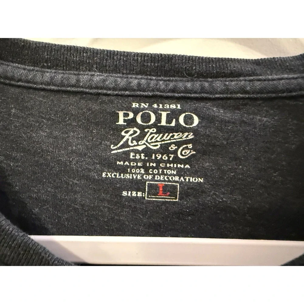 Polo Ralph Lauren Mens Large Charcoal Grey Heather Long‎ Sleeve Pocket Tee Shirt